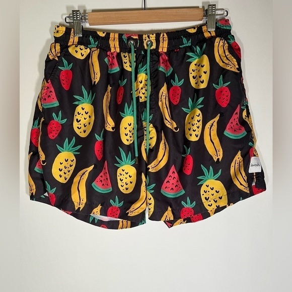 Skwosh Fruit Salad 2.0 black swim shorts green tie sz XL mesh-lined Australian - Picture 1 of 12